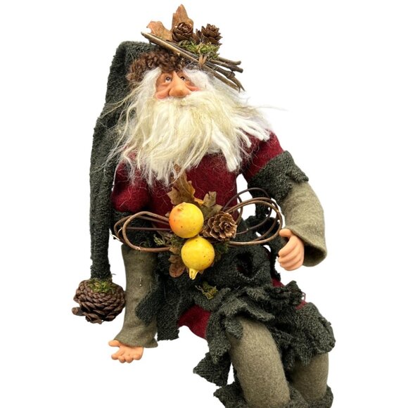 Hand Crafted Other - Rustic Woodland Elf Santa Nordic Handcrafted Old World Nature Pine Fern 12"Hygge